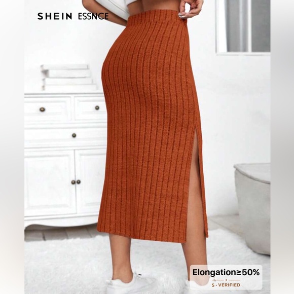 SHEIN High Waist Ribbed Knit Orange Skirt - Picture 2 of 8